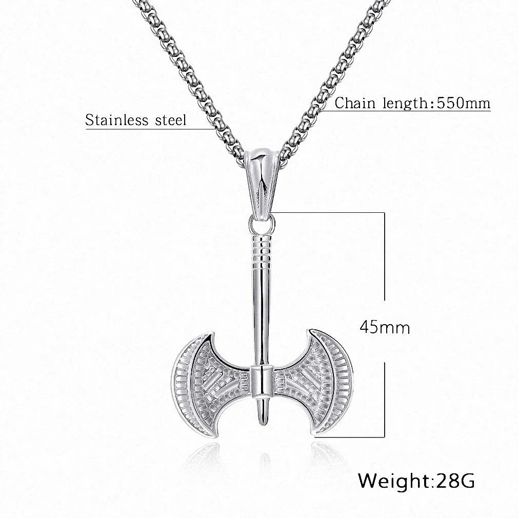 Hafrita Men Axe Labrys Pendants Necklace Chain 316 Stainless Steel Pendant Statement Necklace