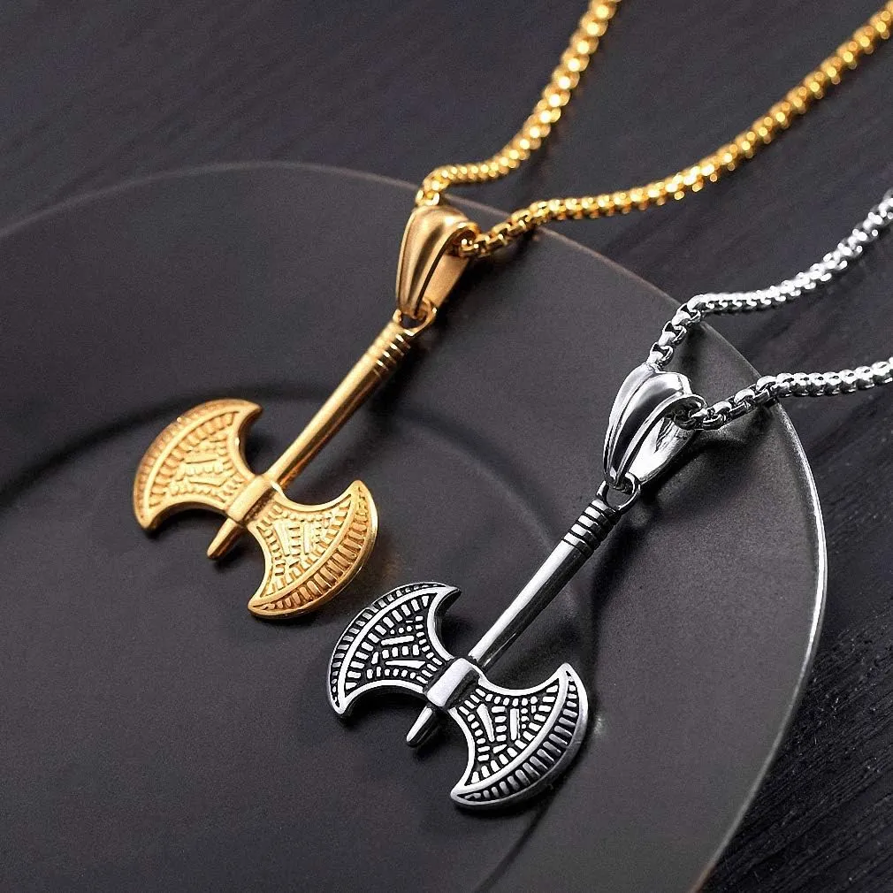Hafrita Men Axe Labrys Pendants Necklace Chain 316 Stainless Steel Pendant Statement Necklace