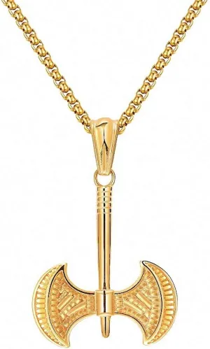 Hafrita Men Axe Labrys Pendants Necklace Chain 316 Stainless Steel Pendant Statement Necklace
