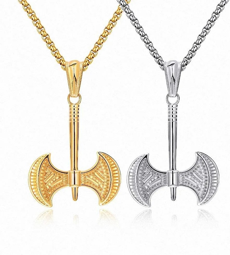 Hafrita Men Axe Labrys Pendants Necklace Chain 316 Stainless Steel Pendant Statement Necklace