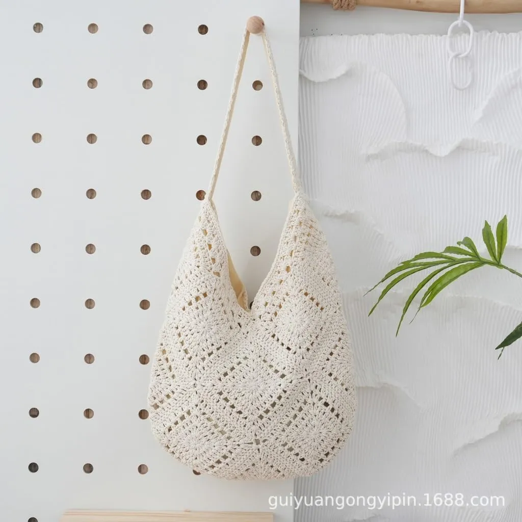 Handbag Simple Diamond Woven Bag Grandmother Square Straw Woven Bag Women's Bag Beach Bag Straw Bags(Brown)