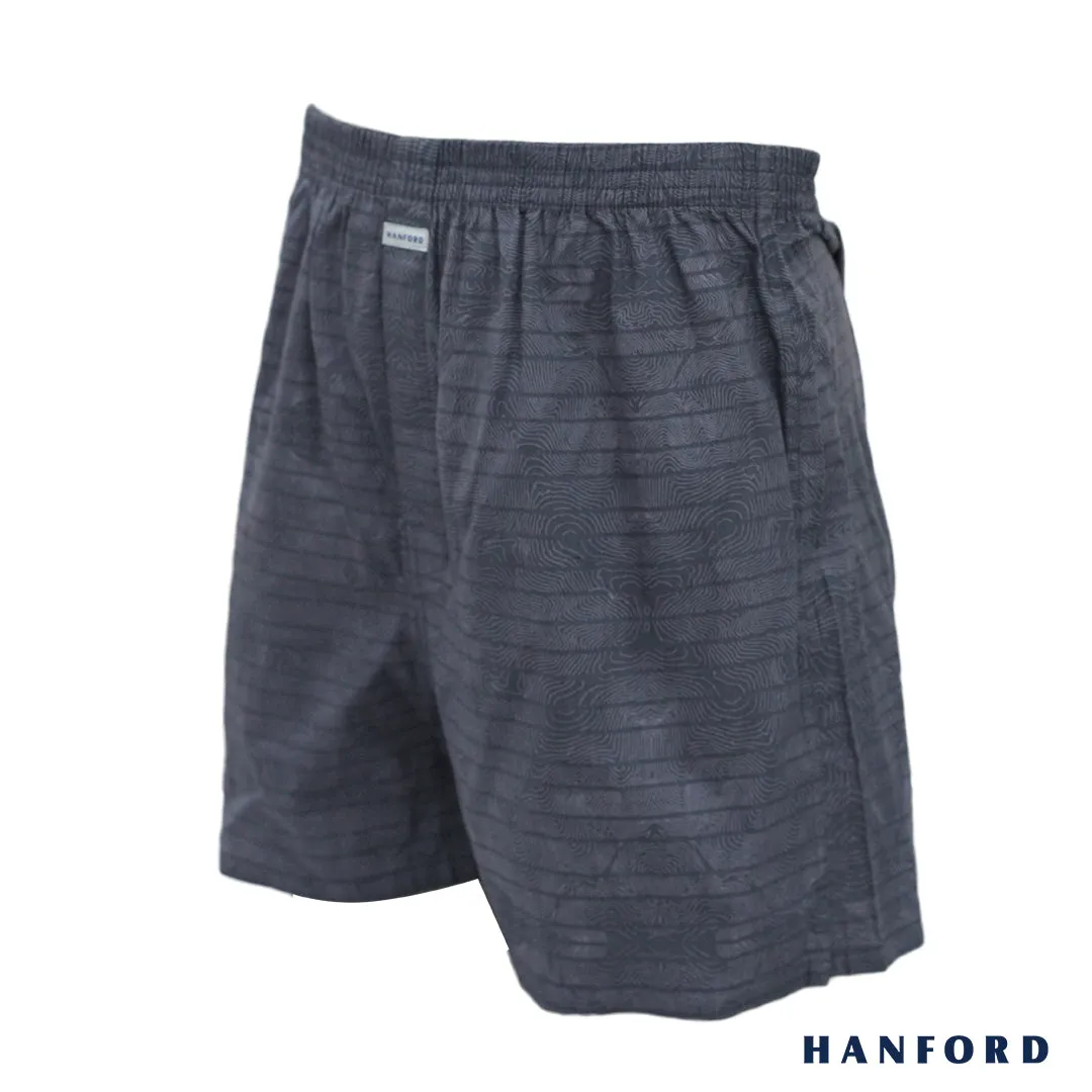 Hanford Men 100% Premium Cotton Woven Boxer Shorts Barks - Bark Print/Steel Gray (SinglePack)