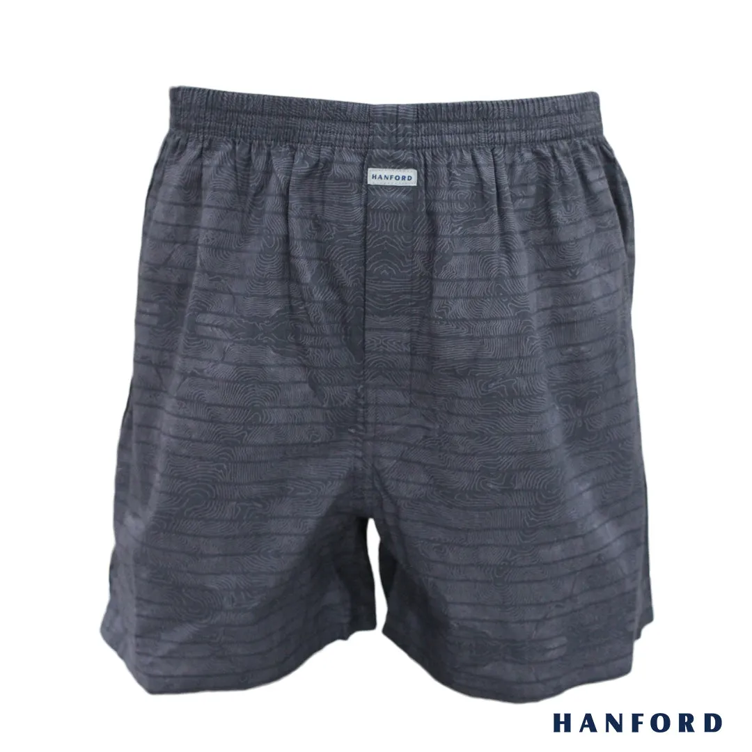 Hanford Men 100% Premium Cotton Woven Boxer Shorts Barks - Bark Print/Steel Gray (SinglePack)