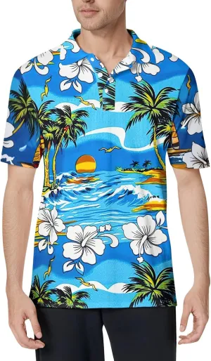 Hawaiian Shirts for Men Short Sleeve Polo Summer Shirt Button Down Lightweight Classic Collared Tropical Graphic Tees
