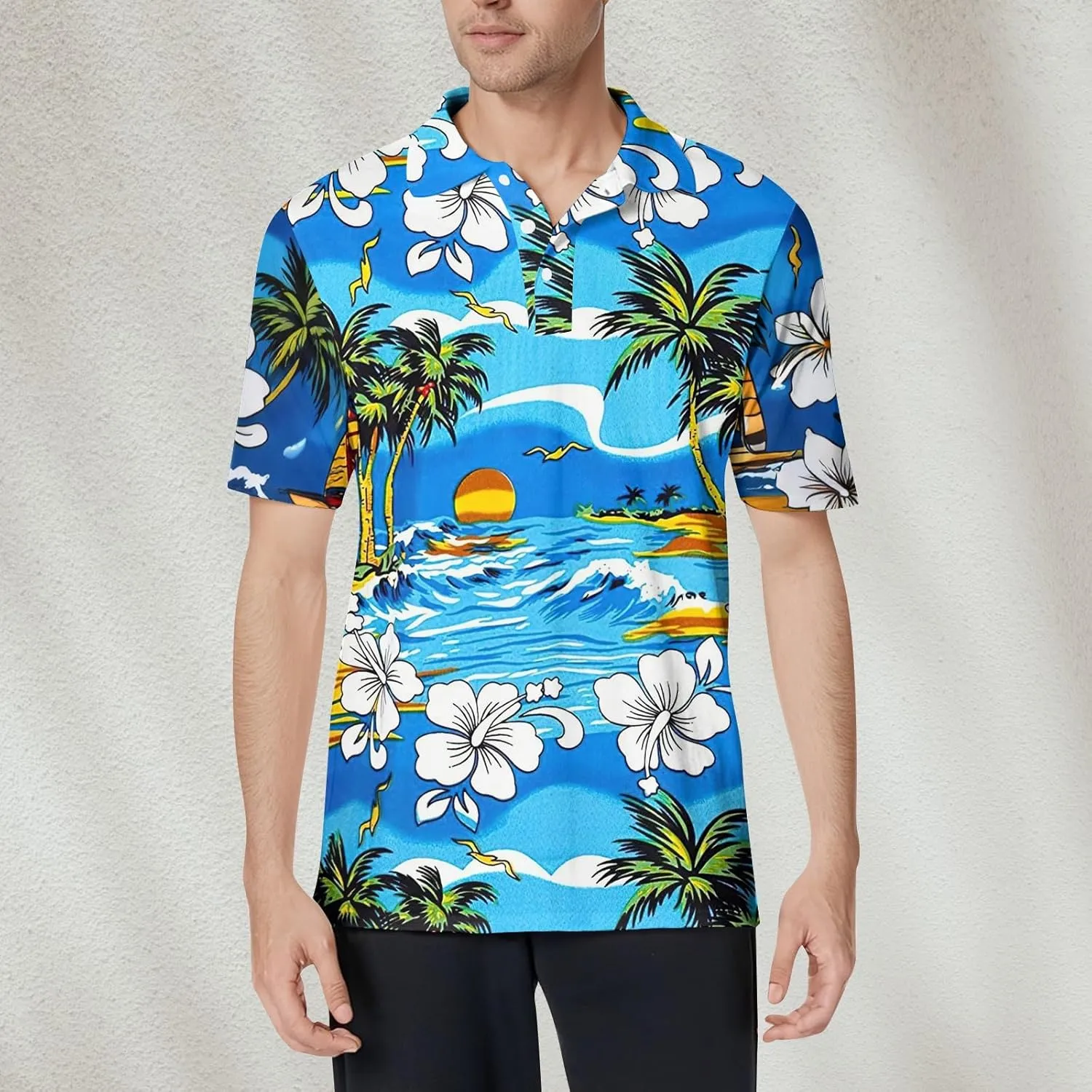 Hawaiian Shirts for Men Short Sleeve Polo Summer Shirt Button Down Lightweight Classic Collared Tropical Graphic Tees