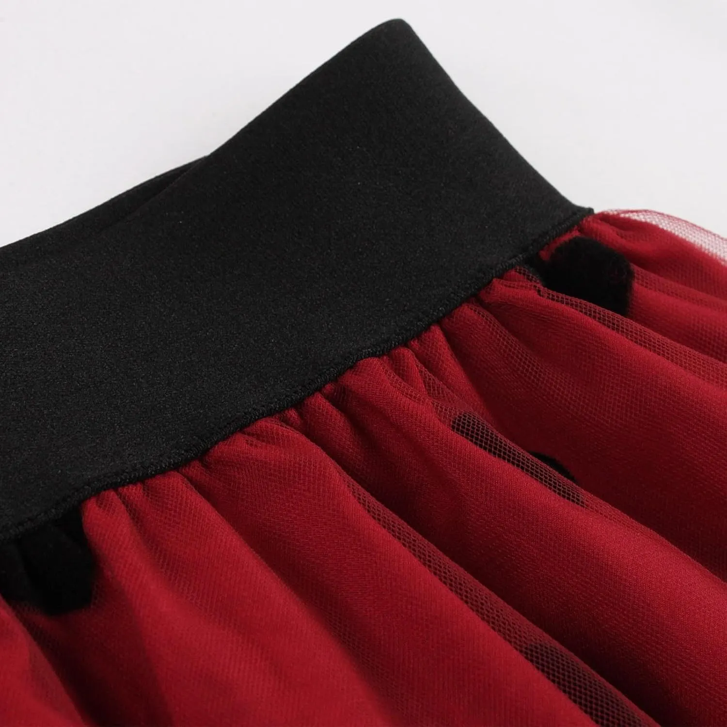 Heart Floral Tulle Skirts for Women Fairy Elastic High Waist Pleated A-Line Flared Midi Skirt Party Evening Tutu Skirt