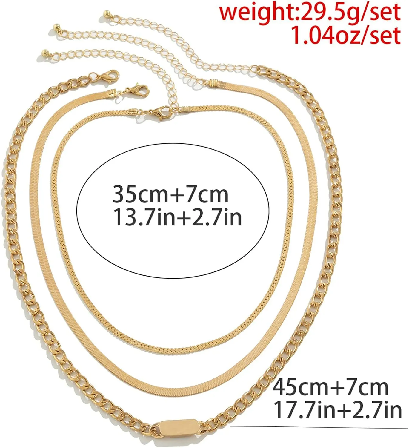 Herringbone Chain Layering Necklaces Long, Bar 3 Layer Chunky Gold Necklaces for Women