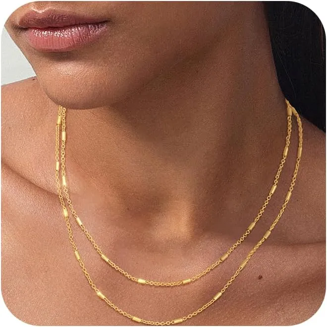 Herringbone Necklaces for Women Dainty Layered Snake Stack Stackable Chain Choker Necklace for Women Trendy 14K Gold Plated Layering Necklaces Herringbone Paperclip Necklace for Women Jewelry