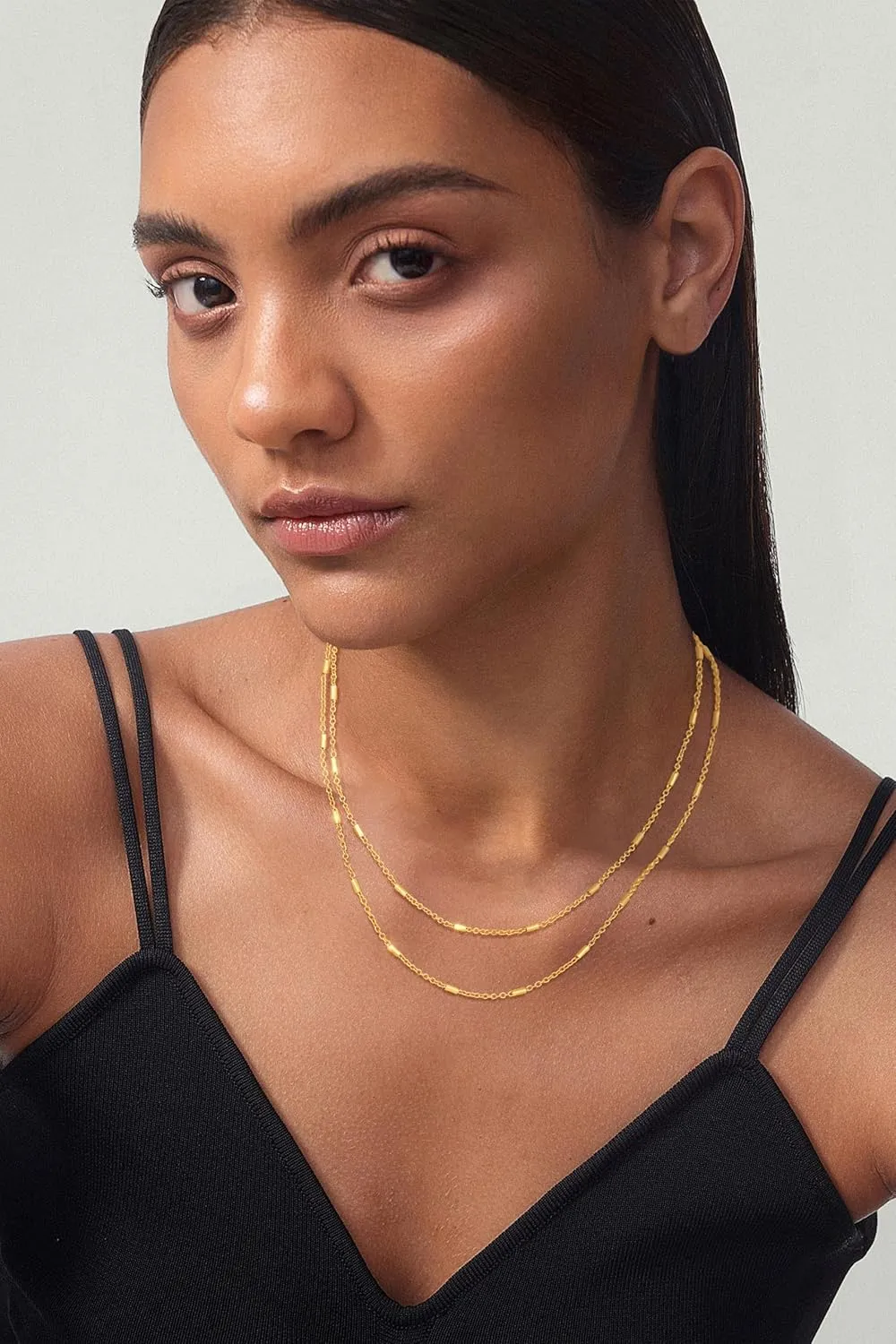 Herringbone Necklaces for Women Dainty Layered Snake Stack Stackable Chain Choker Necklace for Women Trendy 14K Gold Plated Layering Necklaces Herringbone Paperclip Necklace for Women Jewelry