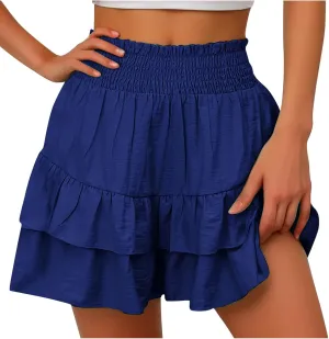 High Waisted Shorts for Women Summer Bermuda Shorts Flowy Casual Ruffle Shorts Trendy Beach Shorts Mini Pleated Skirt