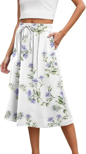 High Waisted Skirts for Women Floral Printed Elastic Waist Casual Skirts Elegant Drawstring Lightweight Comfort Skorts