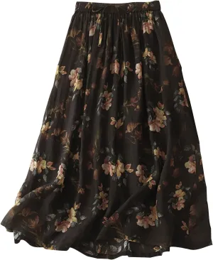 High Waisted Skirts for Womens Fashion Floral Print Midi Skirt Casual Flowy Maxi Skirts Half Dress Boho Skirts