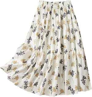High Waisted Skirts for Womens Fashion Floral Print Midi Skirt Casual Flowy Maxi Skirts Half Dress Boho Skirts