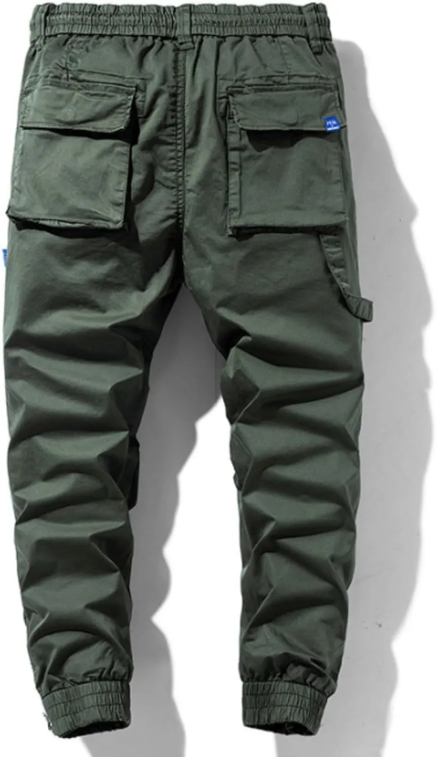 Hiking Cargo Work Pants for Men Drawstring Stretch Tactical Combat Trouser Quick Dry Slim Fit Military Practical Pant
