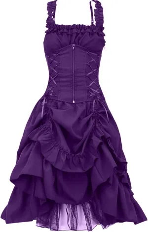 hlysgo Plus Size Gothic Lolita Dress for Women Steampunk Dress with Zipper Corset Midi Dress for Halloween Party Casual