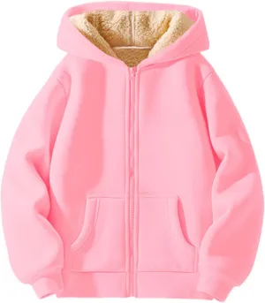 Hoodies For Children Winter Fleece Sweatshirt Full Zip Up Thick Lined Hooded Jacket Girls Boys Sweatshirts Coats