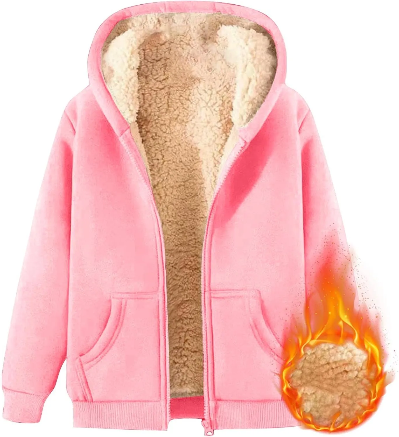 Hoodies For Children Winter Fleece Sweatshirt Full Zip Up Thick Lined Hooded Jacket Girls Boys Sweatshirts Coats