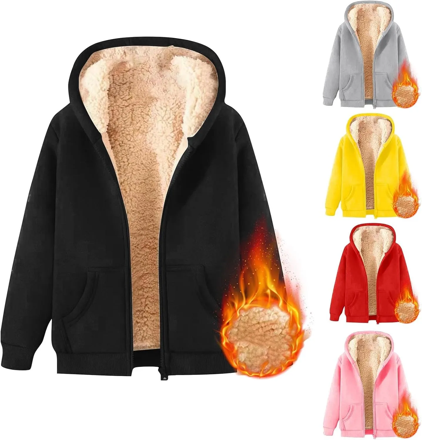 Hoodies For Children Winter Fleece Sweatshirt Full Zip Up Thick Lined Hooded Jacket Girls Boys Sweatshirts Coats