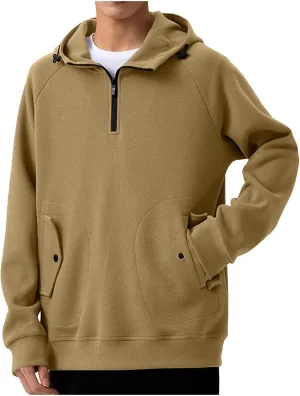 Hoodies for Men Solid Color Quarter Zip Pullover Hoodie Plus Size Clothing Winter Clothes for Men 1/4 Zip Sweatshirt