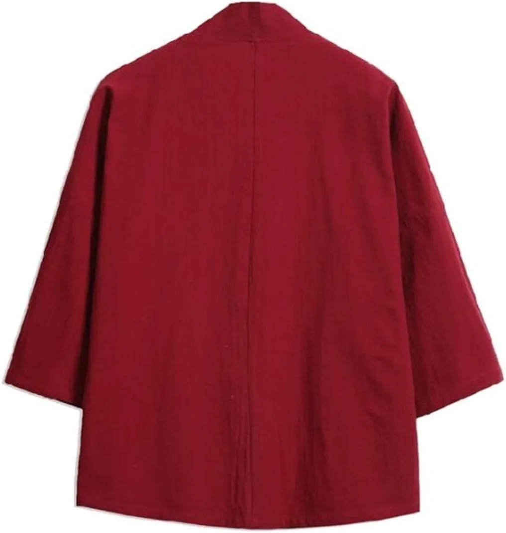 HZCX FASHION Men's Cotton Blends Linen Open Front Cardigan Kimono Jackets