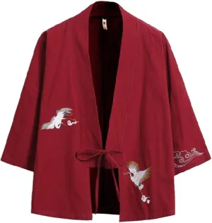 HZCX FASHION Men's Cotton Blends Linen Open Front Cardigan Kimono Jackets