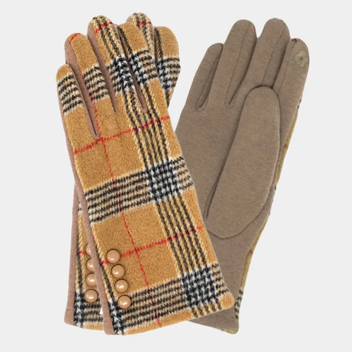 iLLASPARKZ Button Detail Plaid Check Smart Touch Gloves