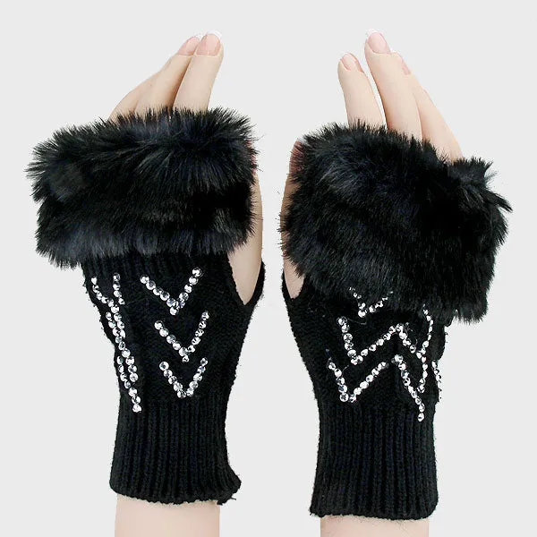 iLLASPARKZ Chevron Acrylic Faux Fur Gloves