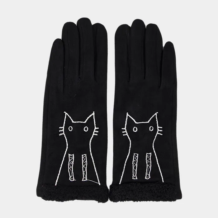 iLLASPARKZ Embroidery Cat Detail Solid Smart Touch Gloves