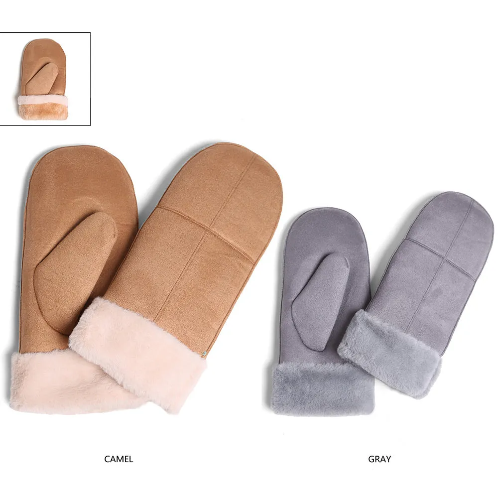iLLASPARKZ Faux Fur Cuff Lining Suede Mitten Gloves