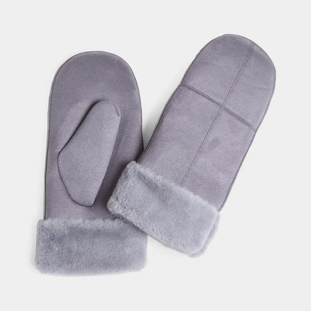 iLLASPARKZ Faux Fur Cuff Lining Suede Mitten Gloves