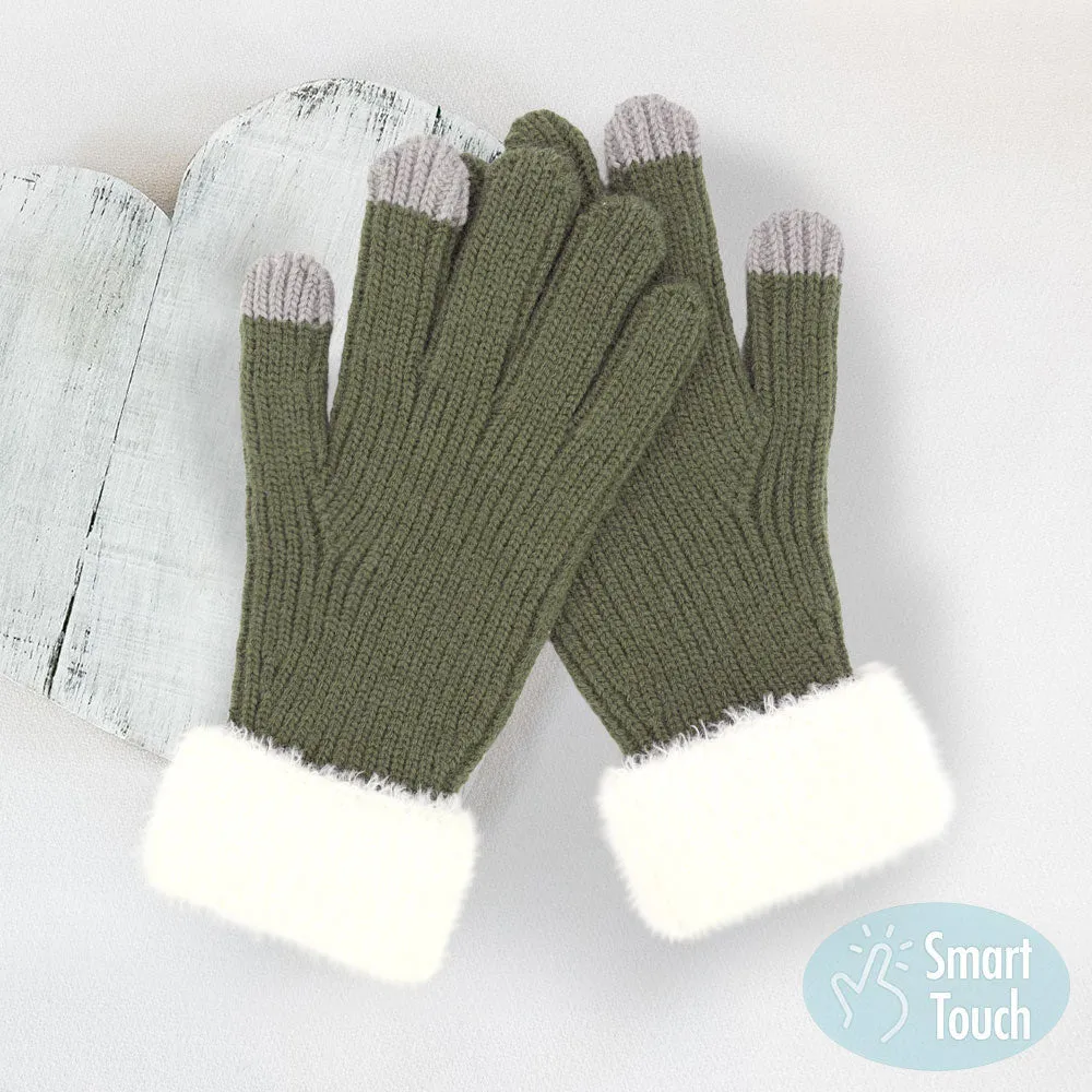 iLLASPARKZ Faux Fur Cuff Smart Touch Knit Gloves