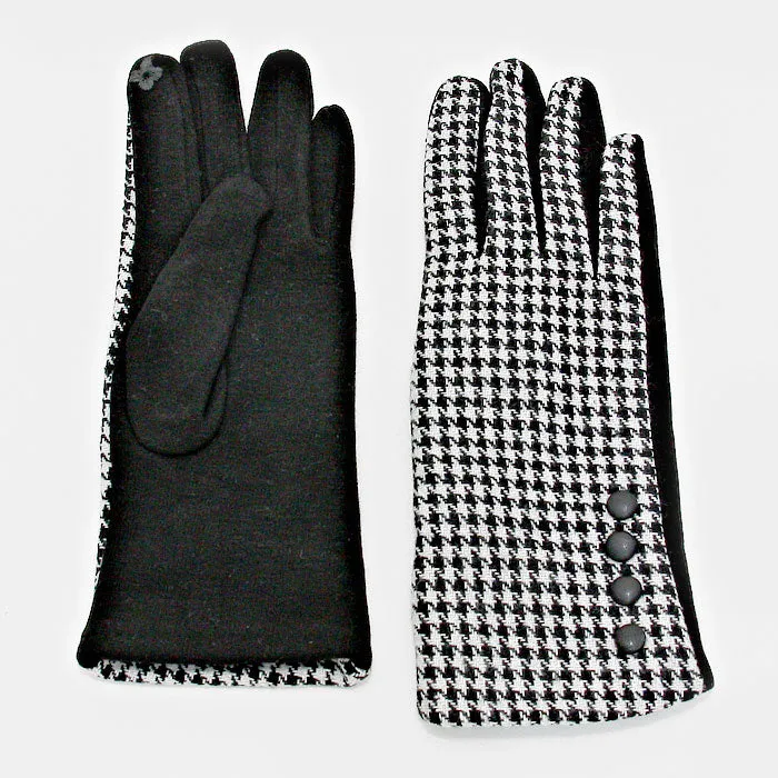 iLLASPARKZ Fleece Lined Houndstooth Check Button Gloves