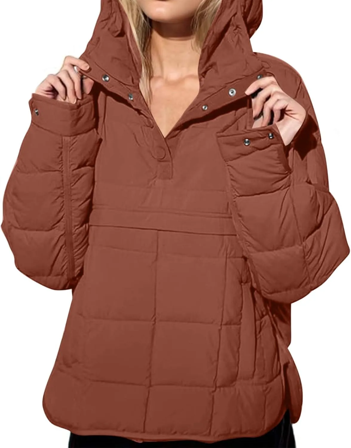 Jackets for Women Oversized Puffer Jacket Lightweight Long Sleeve Warm Quilted Pullover Winter Coat with Pockets
