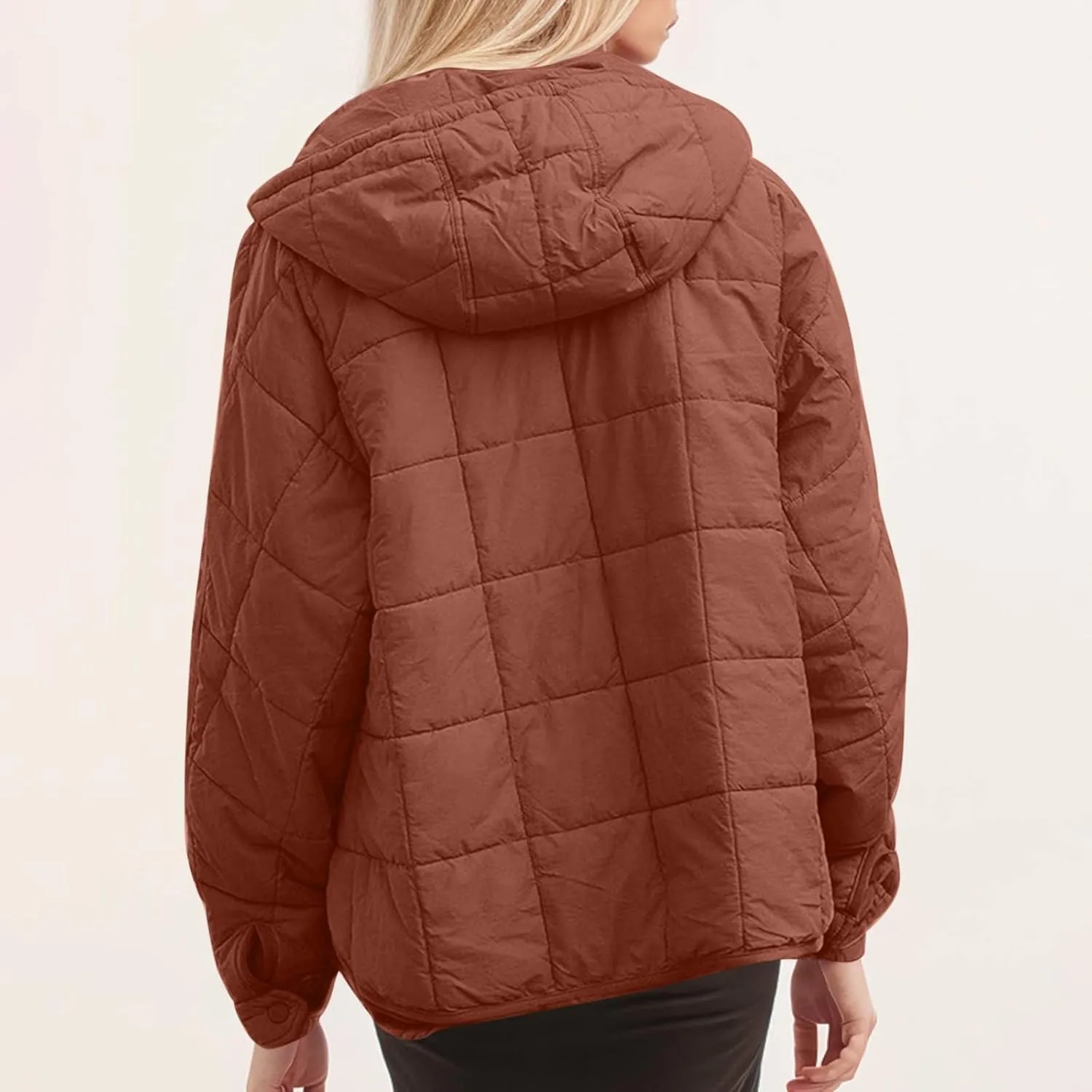 Jackets for Women Oversized Puffer Jacket Lightweight Long Sleeve Warm Quilted Pullover Winter Coat with Pockets