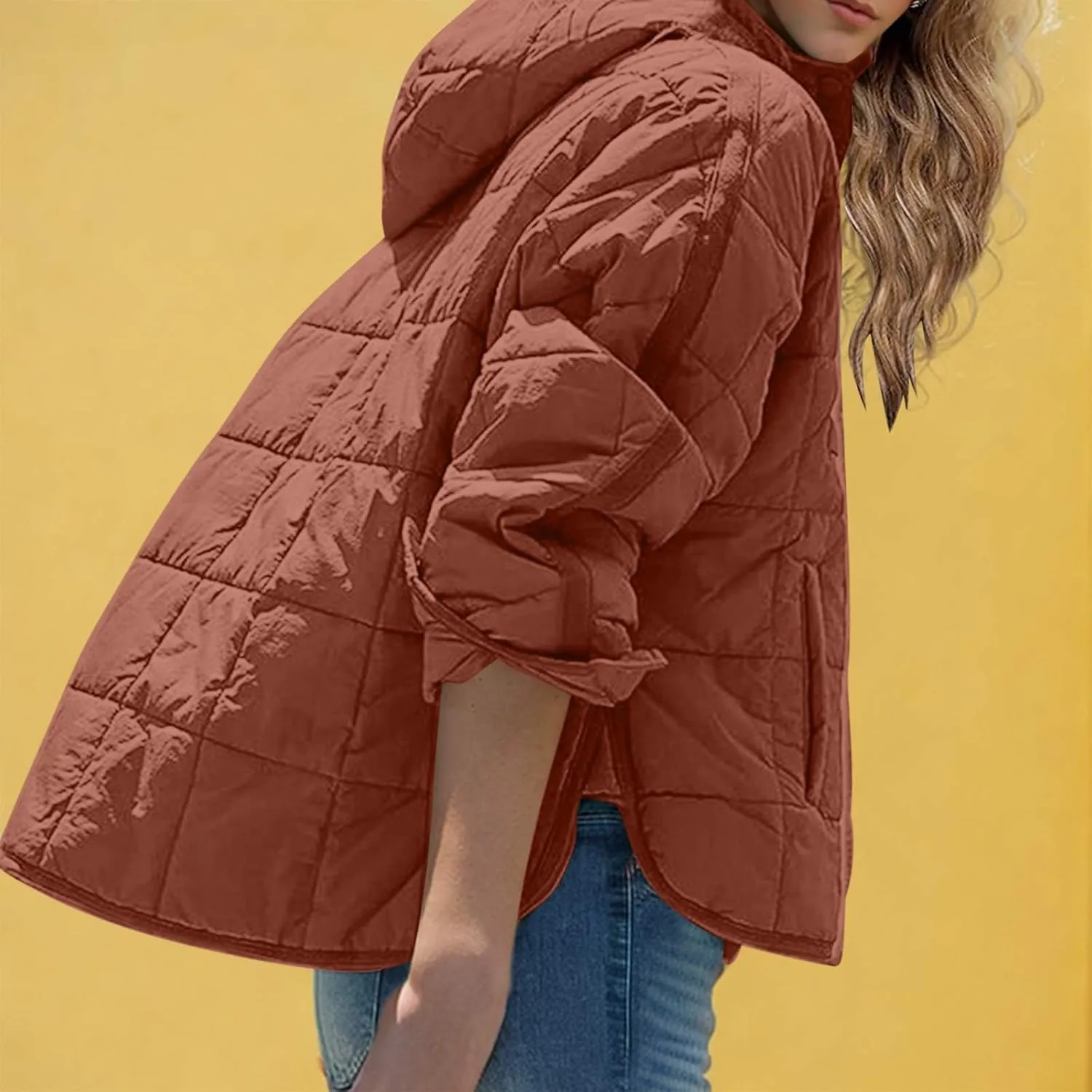 Jackets for Women Oversized Puffer Jacket Lightweight Long Sleeve Warm Quilted Pullover Winter Coat with Pockets
