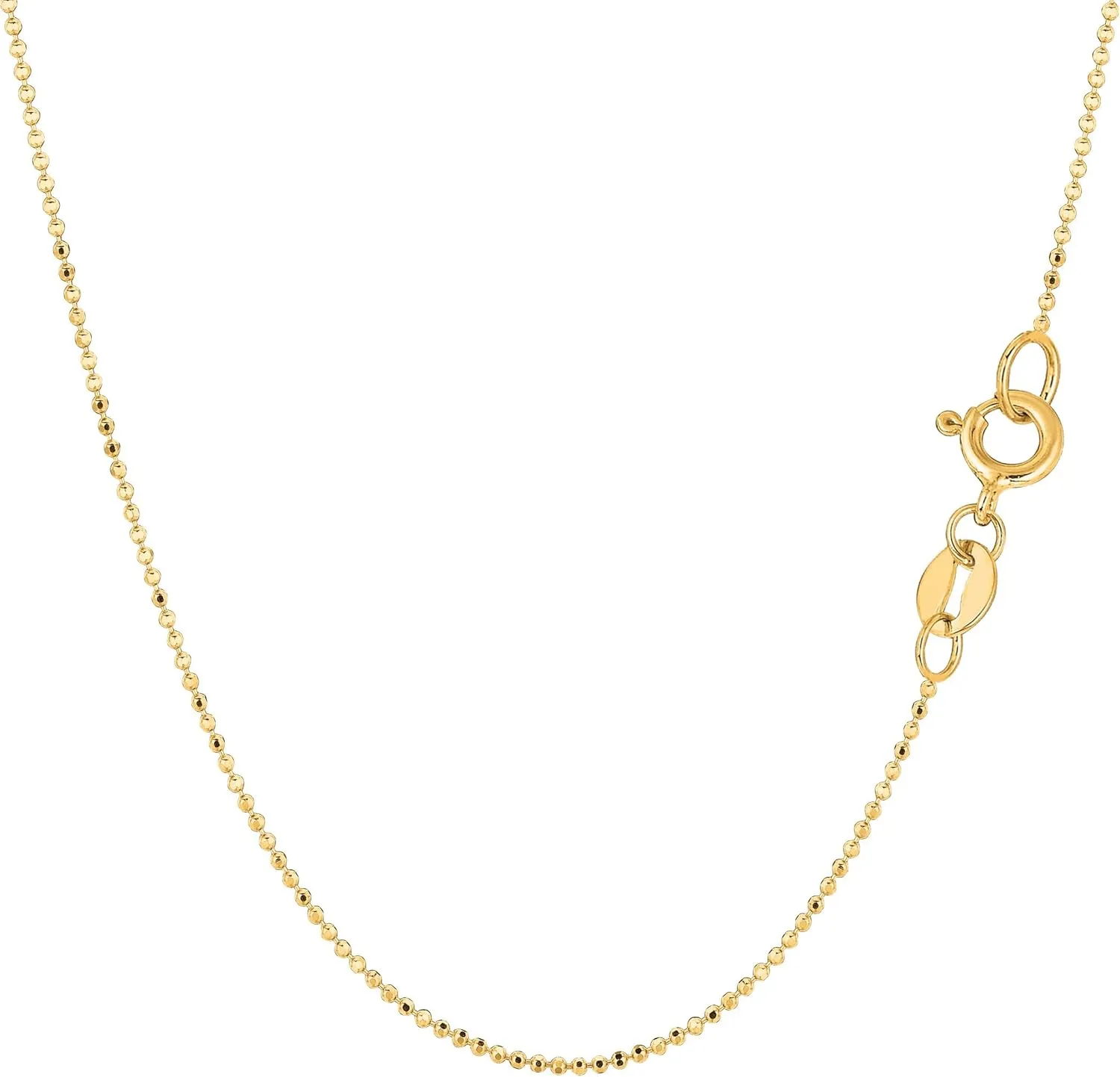 Jewelry Affairs 14k Yellow Gold Diamond Cut Bead Chain Necklace, 1.0mm