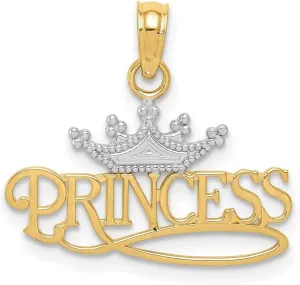JewelryWeb 10k Gold Princess With White Crown Charm 20x21mm Wide Pendant Necklace for Women