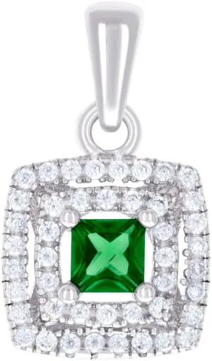 JewelryWeb 925 Sterling Silver Unisex Green White Princess cut Round CZ Simulated Diamond Square Fashion Charm Pendant Necklace 17.2x9.8mm Wide-Pendant for Women
