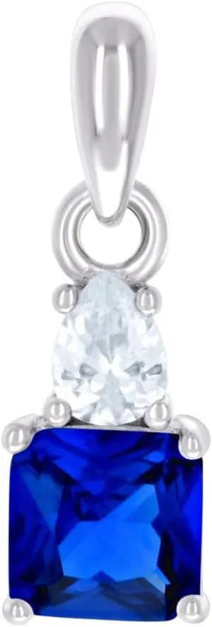 JewelryWeb 925 Sterling Silver Womens Blue White Pear Princess cut CZ Simulated Diamond Fashion Charm Pendant Necklace 14.5x4.9mm Wide-Pendant for Women
