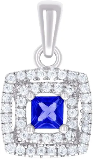 JewelryWeb 925 Sterling Silver Womens Blue White Princess cut Round CZ Simulated Diamond Square Fashion Pendant Necklace 17.2x9.8mm Wide-Pendant for Women