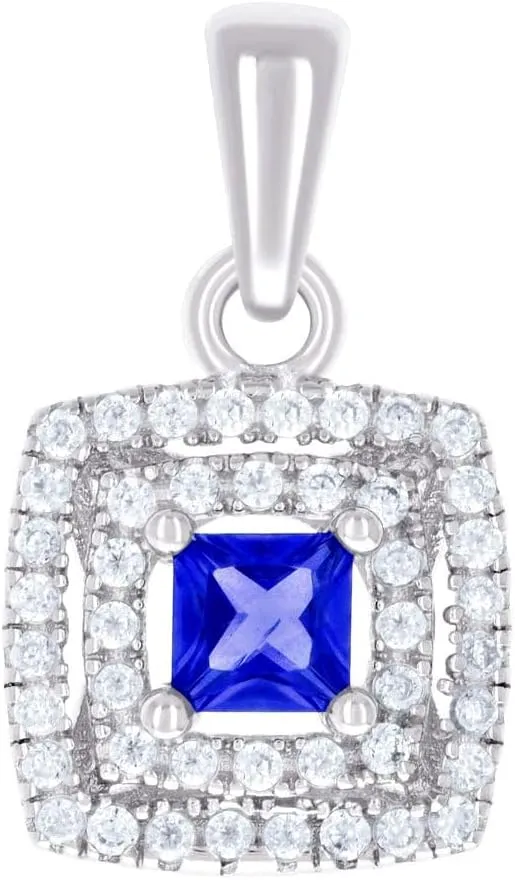 JewelryWeb 925 Sterling Silver Womens Blue White Princess cut Round CZ Simulated Diamond Square Fashion Pendant Necklace 17.2x9.8mm Wide-Pendant for Women