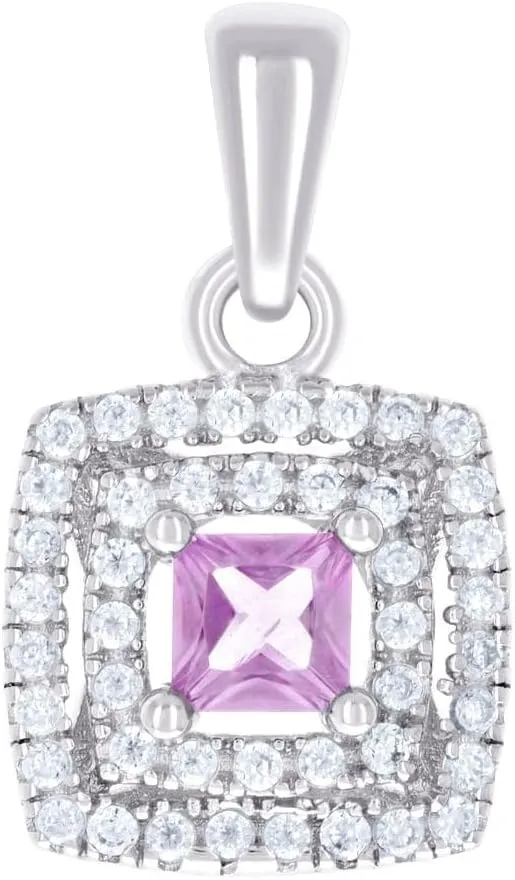 JewelryWeb 925 Sterling Silver Womens Pink White Princess cut Round CZ Simulated Diamond Square Fashion Pendant Necklace 17.2x9.8mm Wide-Pendant for Women