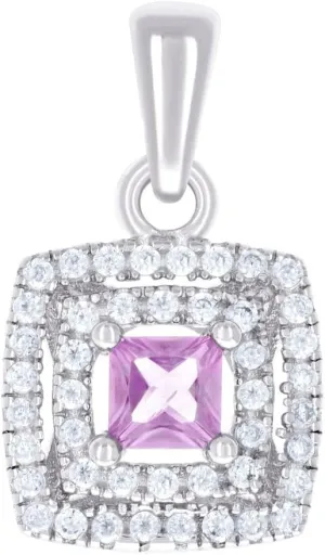 JewelryWeb 925 Sterling Silver Womens Pink White Princess cut Round CZ Simulated Diamond Square Fashion Pendant Necklace 17.2x9.8mm Wide-Pendant for Women