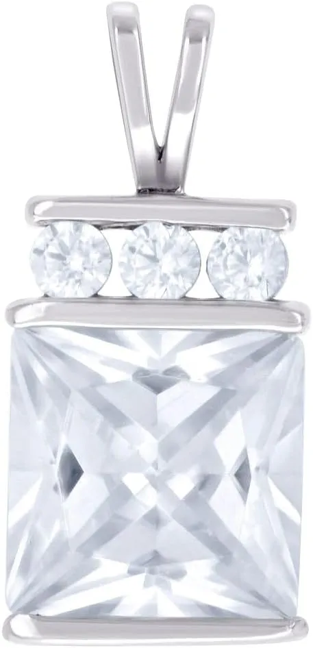 JewelryWeb 925 Sterling Silver Womens Princess cut Round CZ Simulated Diamond Fashion Charm Pendant Necklace 17.8x8.2mm Wide-Pendant for Women
