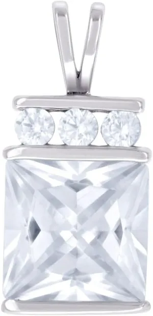 JewelryWeb 925 Sterling Silver Womens Princess cut Round CZ Simulated Diamond Fashion Charm Pendant Necklace 17.8x8.2mm Wide-Pendant for Women