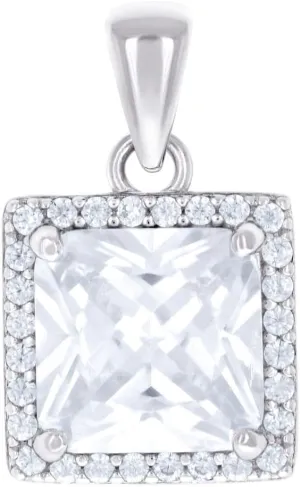 JewelryWeb 925 Sterling Silver Womens Princess cut Round CZ Simulated Diamond Square Fashion Charm Pendant Necklace 17.5x10.3mm Wide-Pendant for Women
