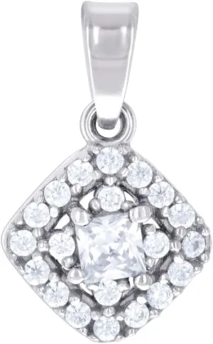 JewelryWeb 925 Sterling Silver Womens Princess cut Round CZ Simulated Diamond Square Fashion Charm Pendant Necklace-Pendant for Women
