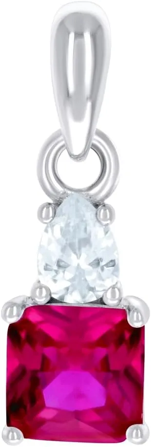 JewelryWeb 925 Sterling Silver Womens Red White Pear Princess cut CZ Simulated Diamond Fashion Charm Pendant Necklace 14.5x4.9mm Wide-Pendant for Women