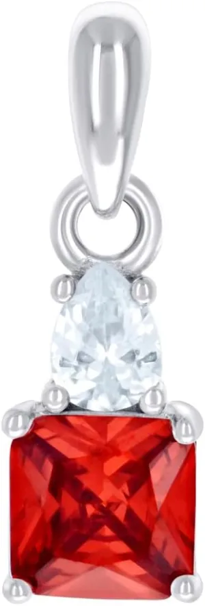 JewelryWeb 925 Sterling Silver Womens Red White Pear Princess cut CZ Simulated Diamond Fashion Charm Pendant Necklace 14.5x4.9mm Wide-Pendant for Women