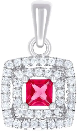 JewelryWeb 925 Sterling Silver Womens Red White Princess cut Round CZ Simulated Diamond Square Fashion Pendant Necklace 17.2x9.8mm Wide-Pendant for Women